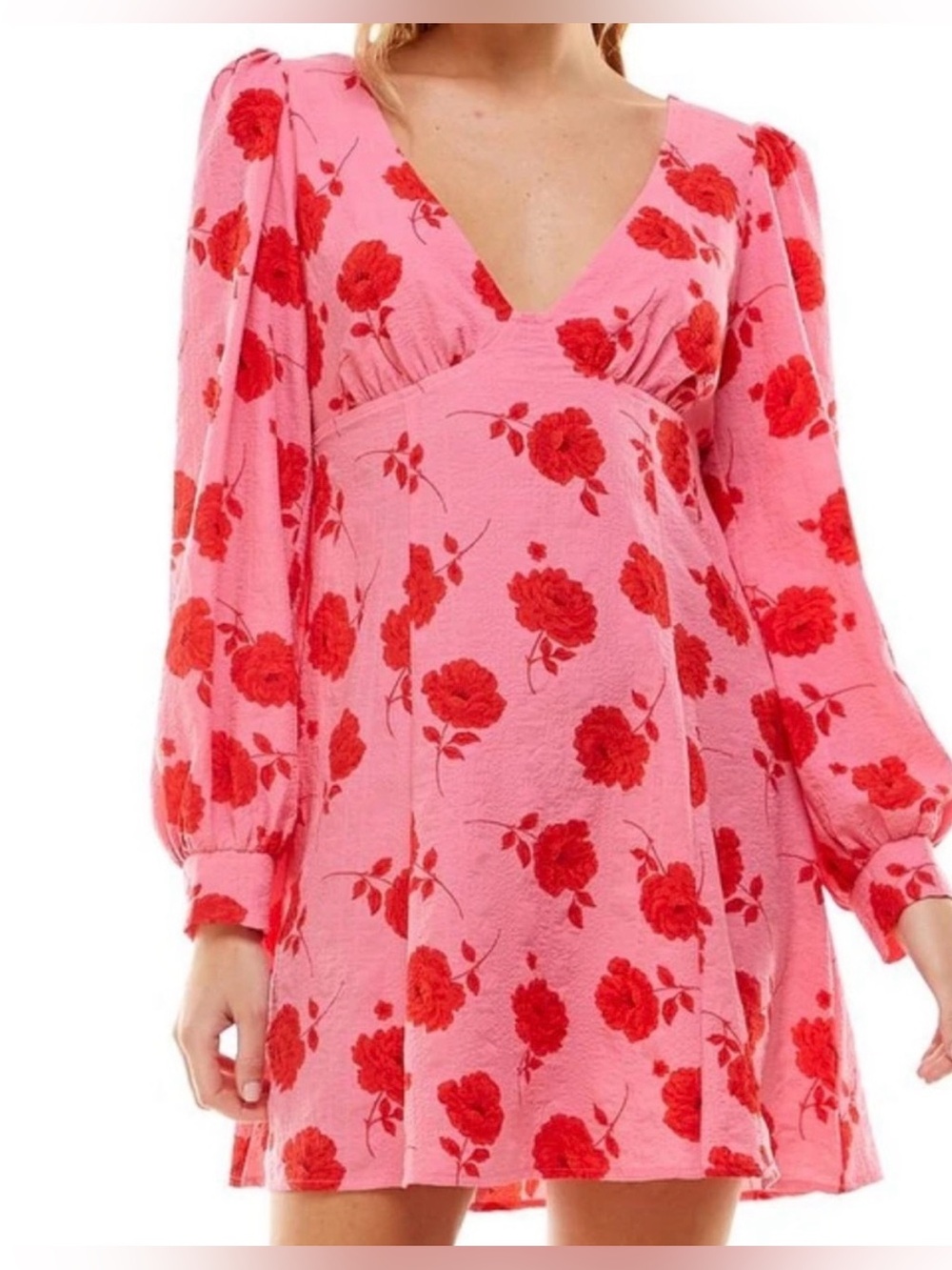 Crystal Doll Pink Mini Dress with Red Floral Print